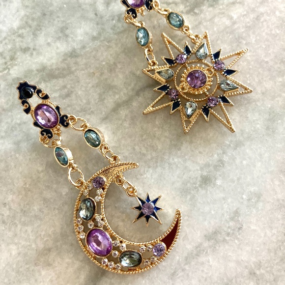 'Travelers' Celestial Sun Moon Star Dangle Earrings - Picture 3 of 4